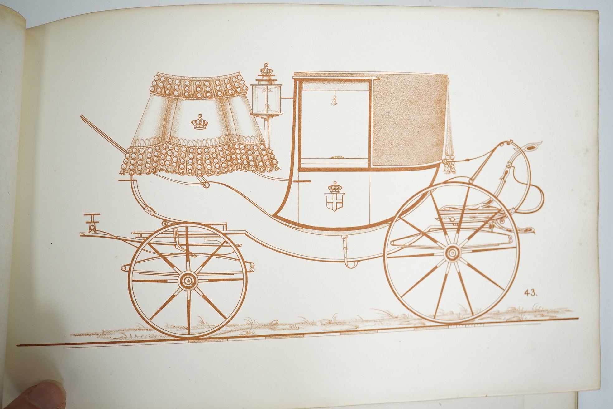 Cooper, J.C. - Selection of Drawings of Carriages Exhibited from Various Countries at the Universal Exhibition, Paris, 1878 ... 55 (ex.56) tinted plates; original gilt and blind decorated cloth, obl. 8vo. printed and pub